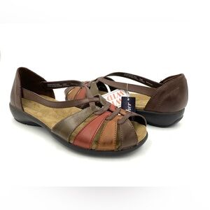 THOM McAn MULTICOLOR WOMEN SANDALS SIZE 9w LEATHER SLIDE ON SHOES